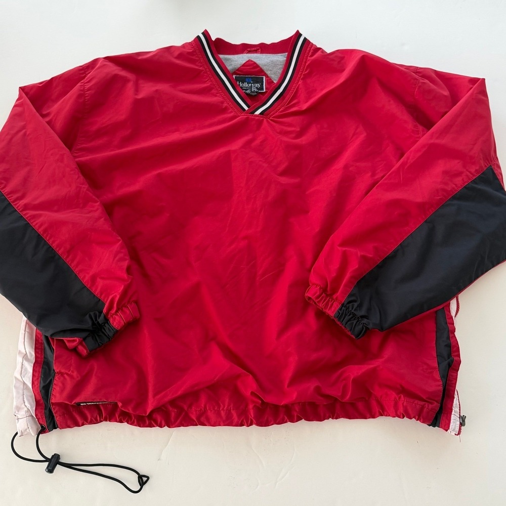 Holloway Mens Red Colorblock V-Neck Windbreaker Pullover Jacket Size Large